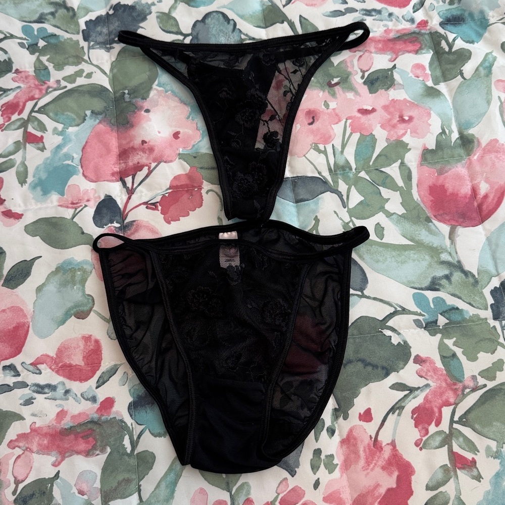 2 Victoria's Secret Black Mesh Lace Panties Small